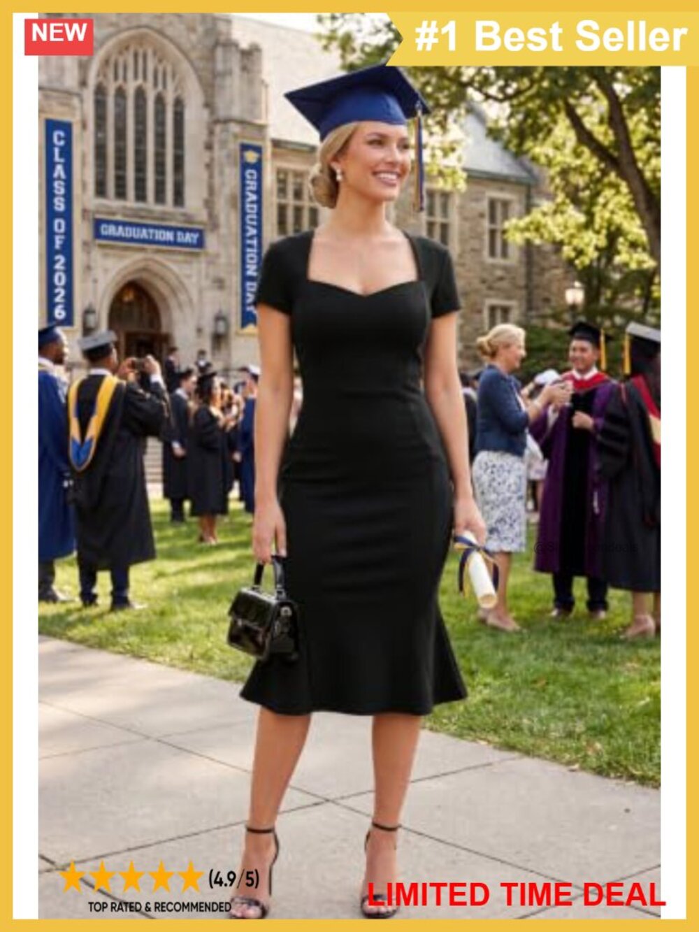 Vintage V-Neck Cap Sleeve Bodycon Midi Pencil Dress Work Office - Picture 3 of 6